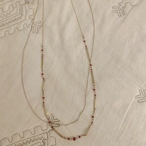 EXPRESS Double gold chain with red bead accent